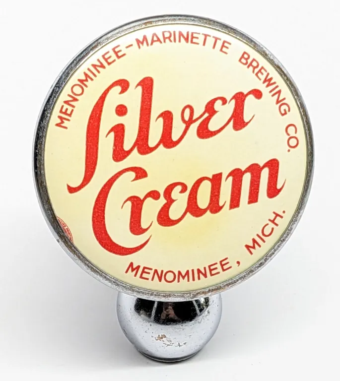BALL TAP KNOB HANDLE SILVER CREAM BEER MENOMONIE MARINETTE BREWING MICHIGAN (TIN CAN STYLE)