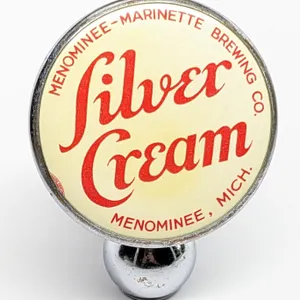 BALL TAP KNOB HANDLE SILVER CREAM BEER MENOMONIE MARINETTE BREWING MICHIGAN (TIN CAN STYLE)