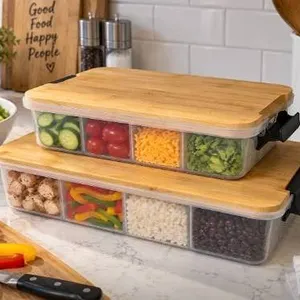 Two Plastic Food Containers with Bamboo Lids