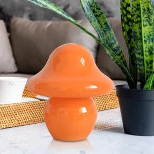 Glass Mushroom Table Lamp Orange Striped LED