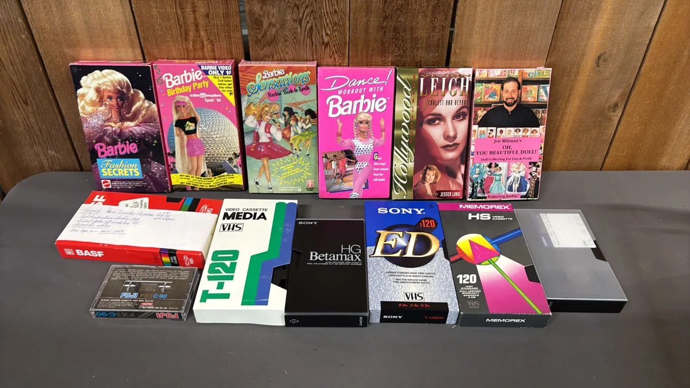 TOTE OF ASSORTED BARBIE VHS TAPES