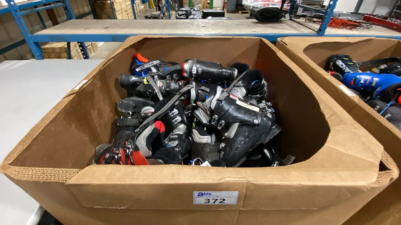 PALLET CRATE OF APPROXIMATELY 50 ASSORTED PAIRS OF SKI BOOTS *MUST TAKE ALL ON PALLET, PALLET CRATE