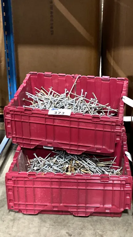 3 PLASTIC BINS OF ASSORTED INDUSTRIAL SCREW / HARDWARE