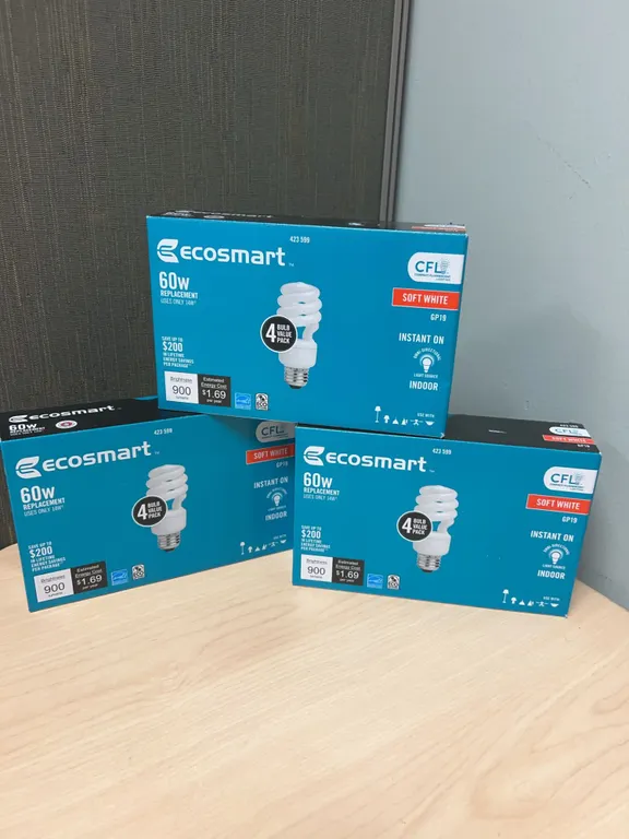 Ecosmart 60W Equivalent CFL Soft White GP19 Bulbs, 3 Packs