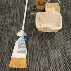 Woven Baskets and Decorative Broom Assortment
