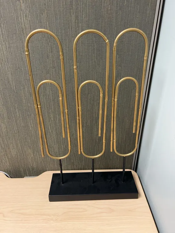 Metal Abstract Sculpture with Gold Paperclip Motif on Base