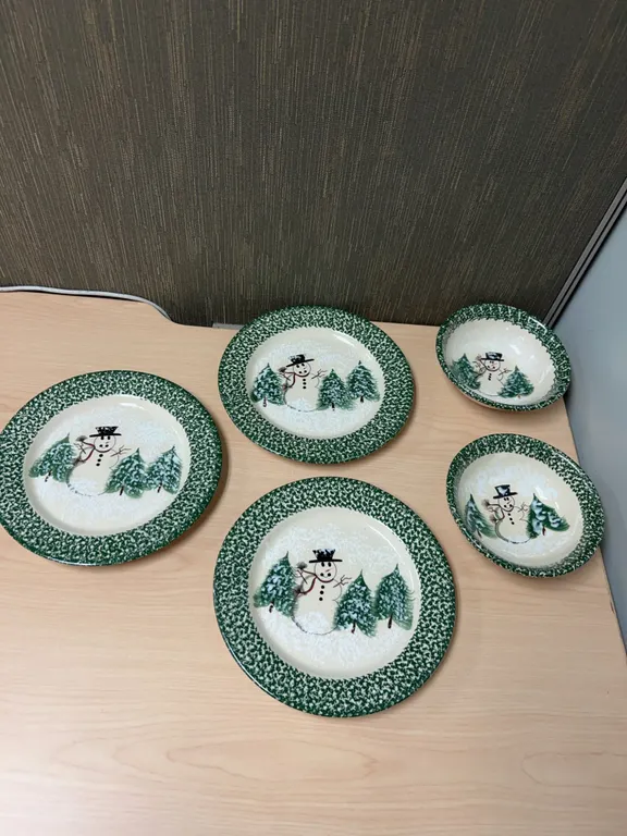 Patton Handmade Stoneware Pottery Winter Plates Bowls Set