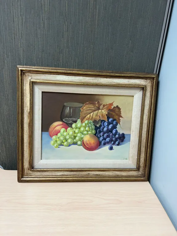 Framed Still Life Oil Painting of Fruit on Canvas Panel