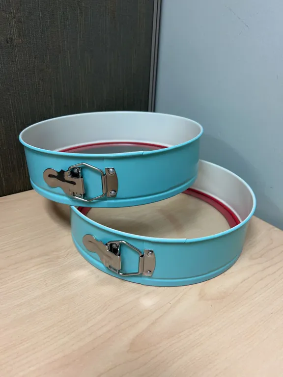 Two Blue Springform Cake Pans with Glass Bottoms