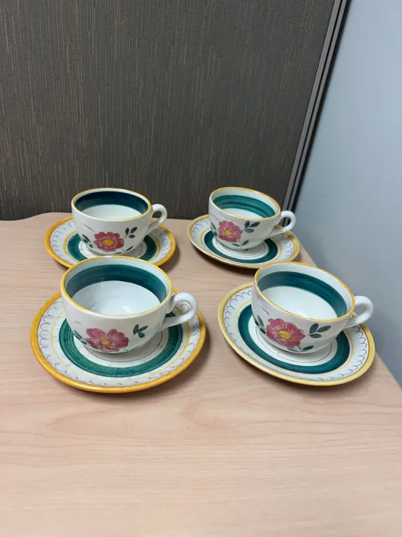 Stangl Terra Rose Garden Flower Cups and Saucers Set of Four