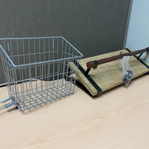 Metal Wire Basket and Wall-Mounted Wood Shelf with Hooks