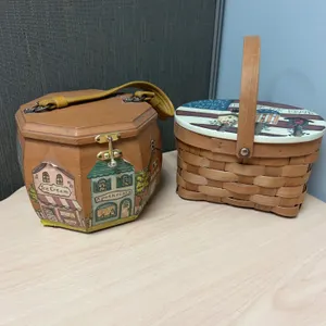 Two Decorative Wooden Baskets With Painted Designs