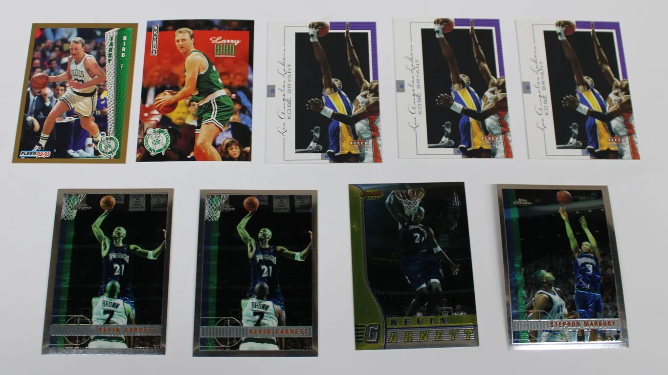9 Basketball Cards Larry Bird, Kobe Bryant, Kevin Garnett, Stephon Marbury