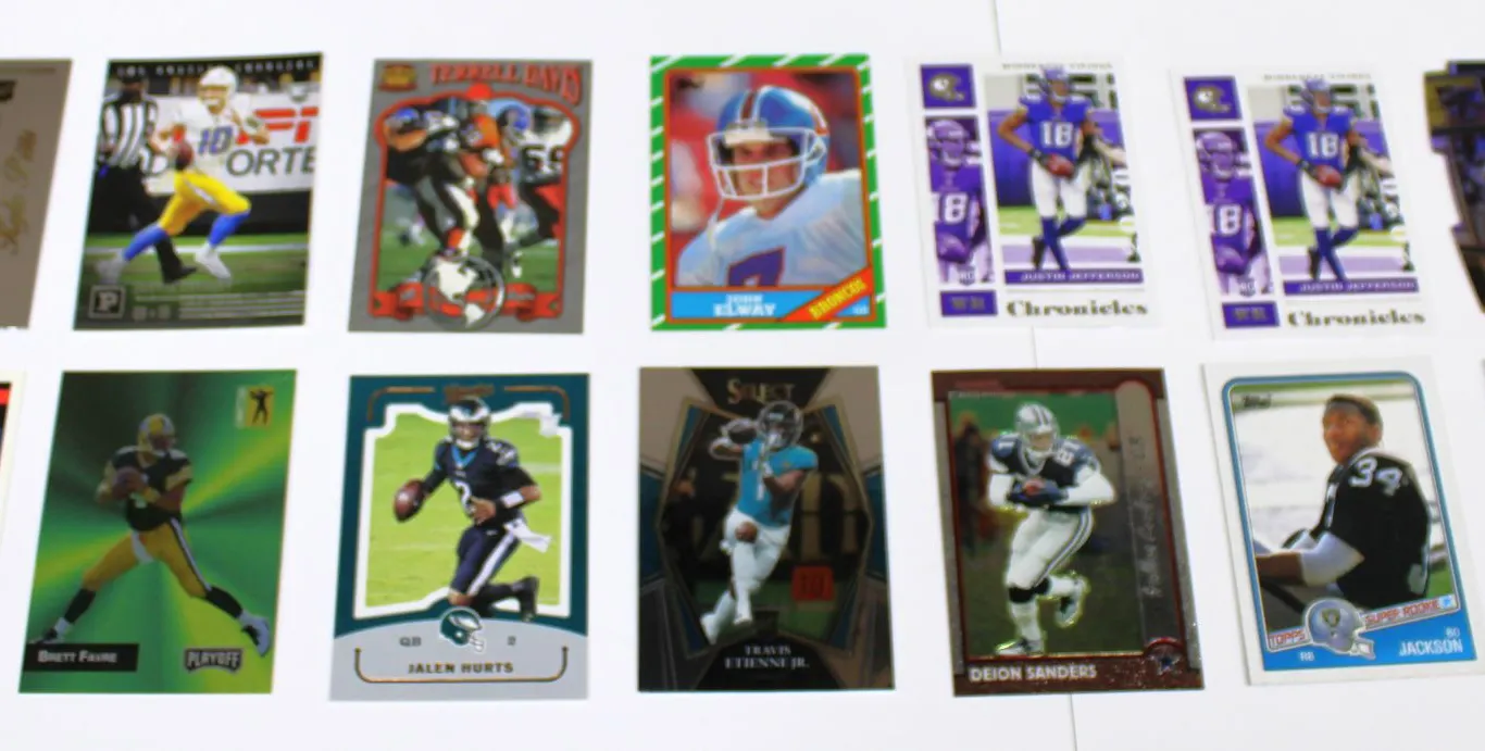 14 Football Cards with Sanders, Favre, Elway