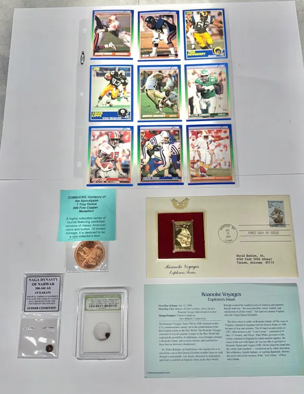 Collectibles Lot: Coin, Meteorite, Medallion, Cards, FDC