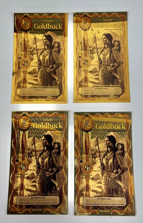 4 Idaho 1/2 Goldback 24K Gold Notes