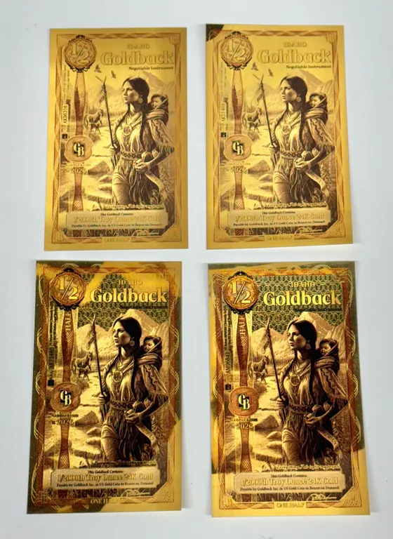 Four Idaho 1/2 Goldback Notes