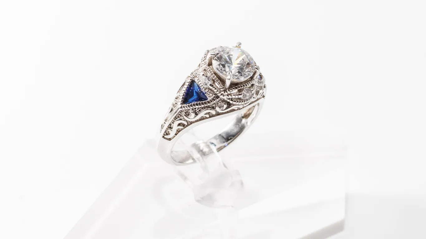 Art Deco Inspired Sterling Silver Engagement Ring