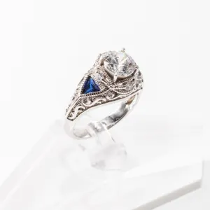Art Deco Inspired Sterling Silver Engagement Ring