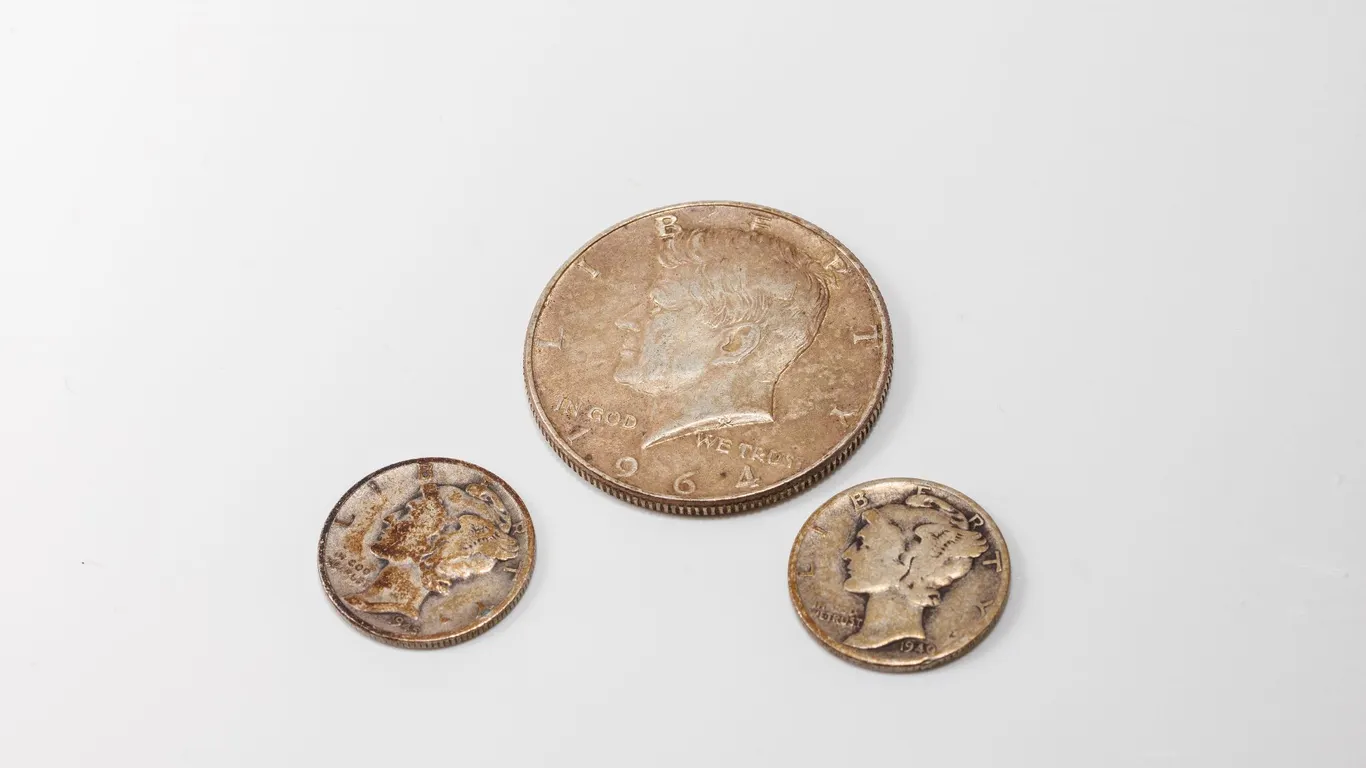 1945, 1949 Mercury Dimes and 1964 Kennedy Half Dollar