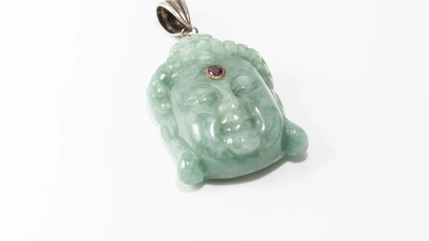 Sterling Silver Carved Jade Buddha Pendant