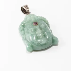 Sterling Silver Carved Jade Buddha Pendant