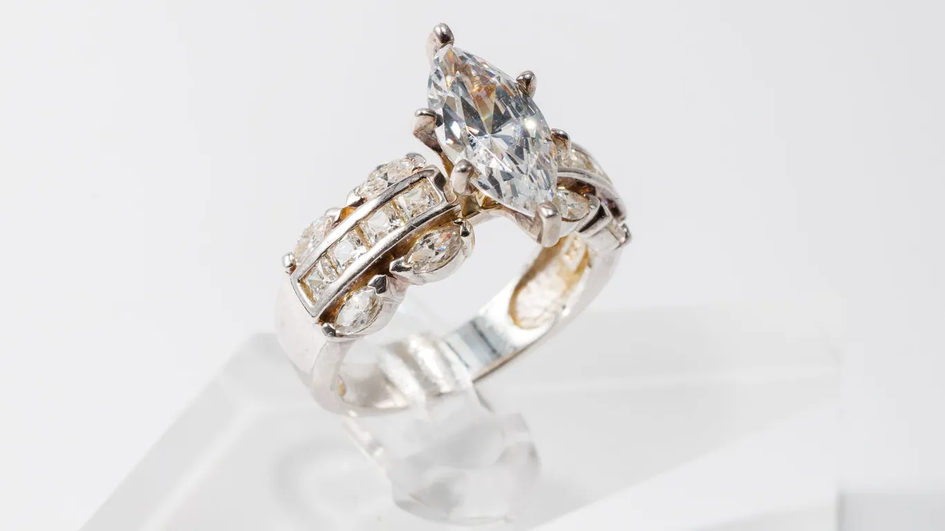 Sterling Silver Engagement Style Ring with Cubic Zirconia Marquis Stone