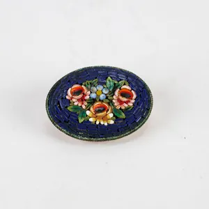Micro Mosaic Flower Brooch Stamped Italy