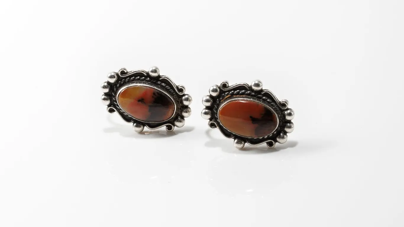 Vintage Sterling Silver Southwestern Earrings with Petrified Wood