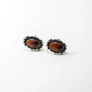 Vintage Sterling Silver Southwestern Earrings with Petrified Wood