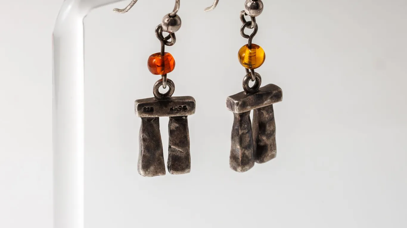 Sterling Silver and Amber Stonehenge Earrings