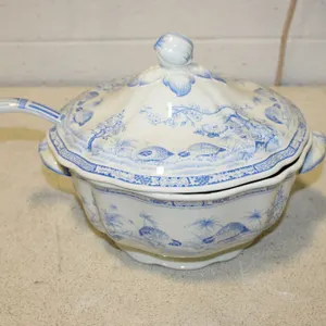England Furnivals Quail Blue & White Covered Tureen