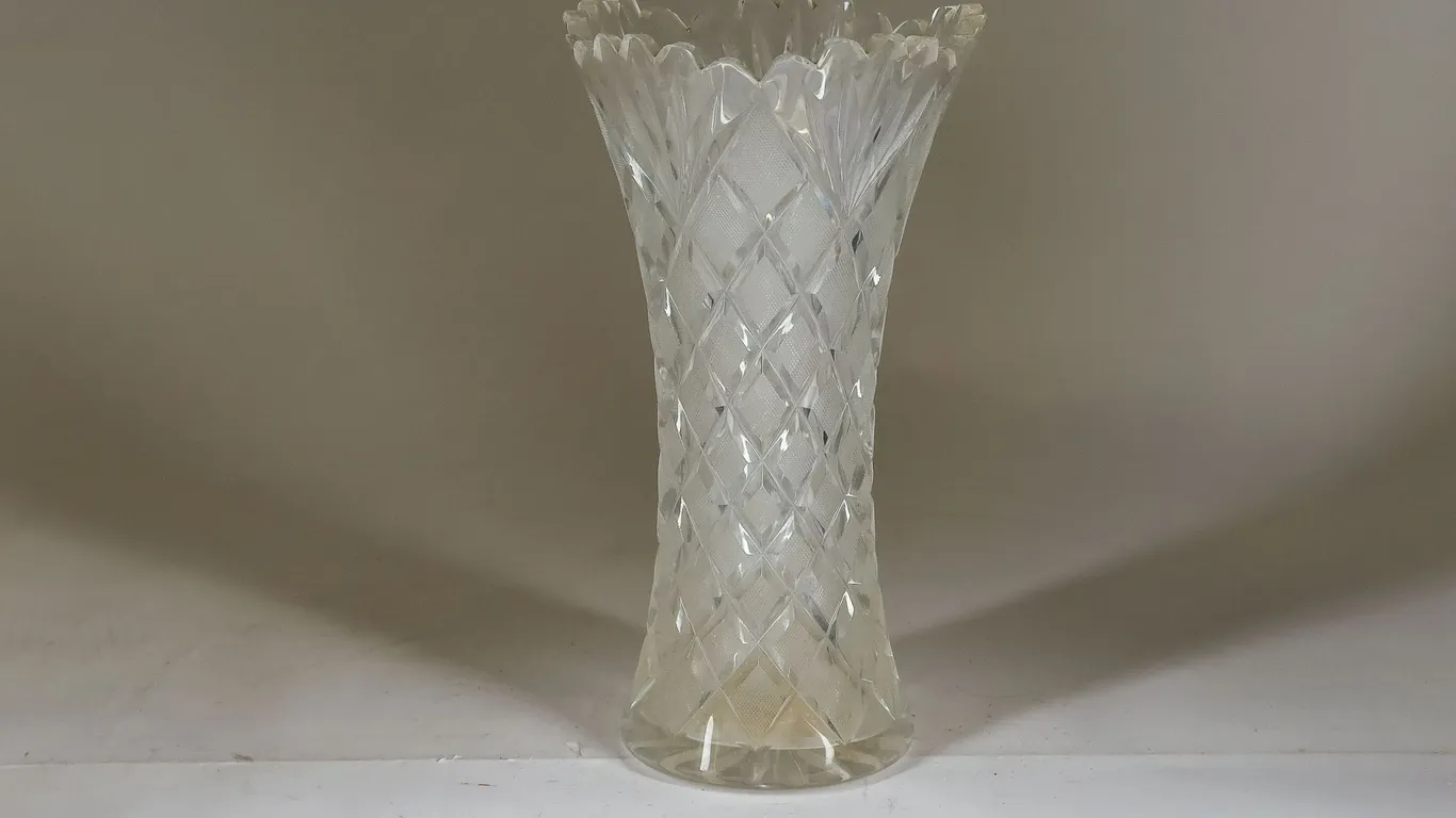 Vintage Diamond Cut Glass Vase