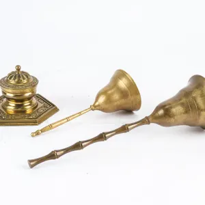 Calling Brass Lovers!  A Grouping of Three Brass Items, Two Bells & An Antique Inkwell!