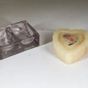 An Antique Double Glass Salt Cellar & A Carved Stone Trinket Dish!
