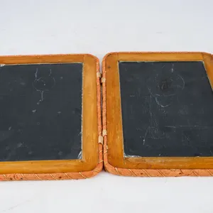 Vintage Wooden Frame Slate Chalkboard with Fabric Braid Trim