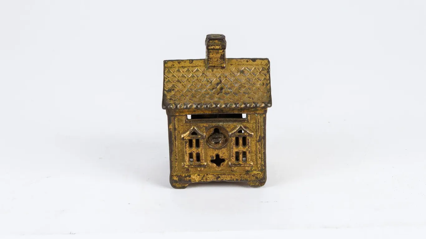 Antique Cast Iron House Form Coin Bank