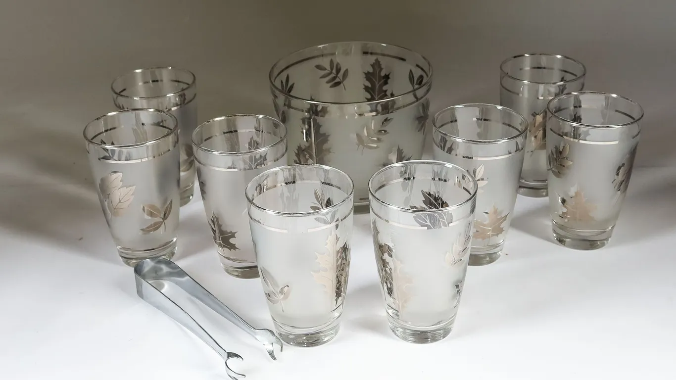 An Amazing Vintage MCM Libbey Silver Leaf Glassware Set!