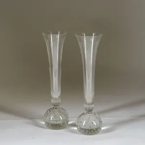 Pair of Vintage Clear Controlled Bubble Glass Bud Vases