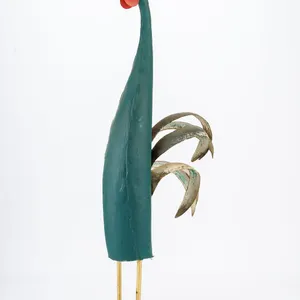 Vintage Folk Art Painted Metal Rooster Statue
