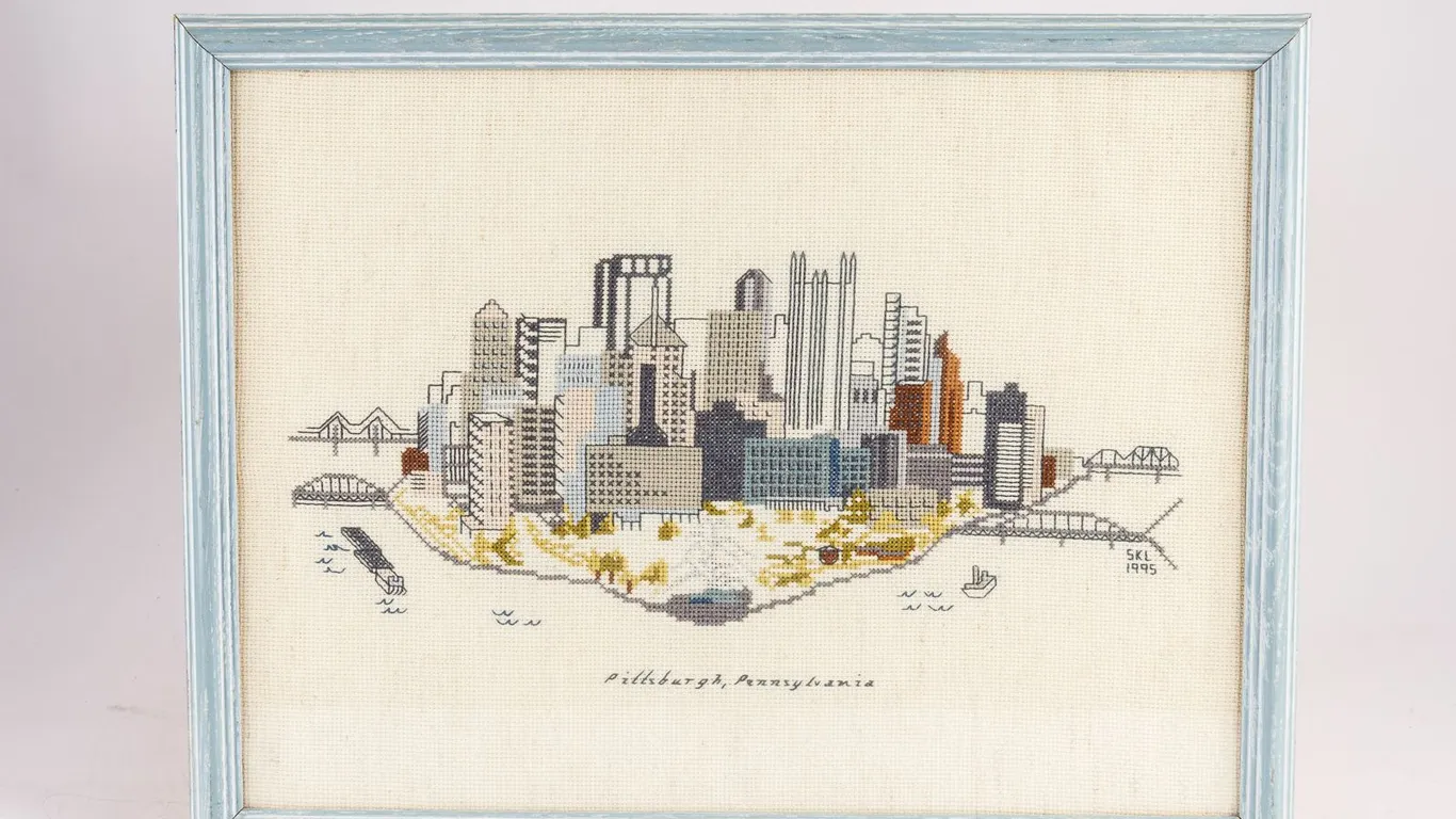 Framed Needlepoint Artwork of Pittsburgh, Pennsylvania