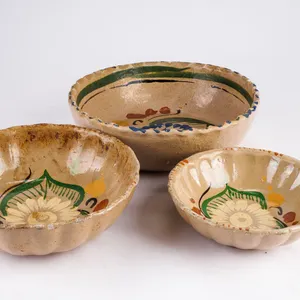 A Set of Three Amazing Antique Mexican Tlaquepaque Pottery Bowls.