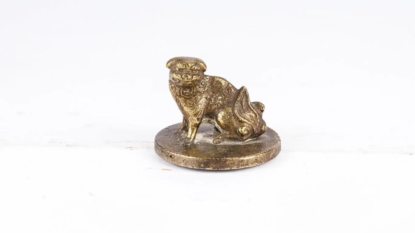 Antique Brass Asian Guardian Lion Wax Seal Stamp