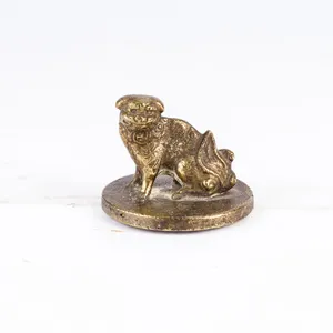 Antique Brass Asian Guardian Lion Wax Seal Stamp