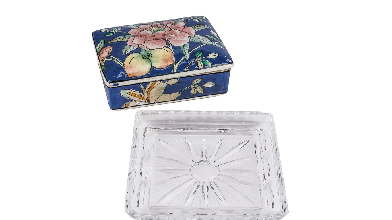 For The Trinket Lovers! A Vintage Porcelain Trinket Box & A Crystal Glass Trinket Dish!