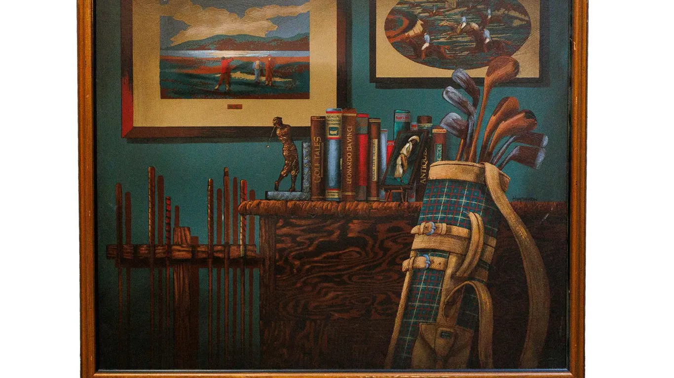 Large Print on Canvas of a Still Life with Golf Paraphernalia - Signed "Huntington"