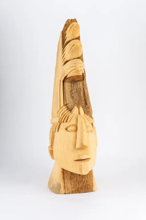 Hand-Carved Wooden Bust of an Indigenous Figure
