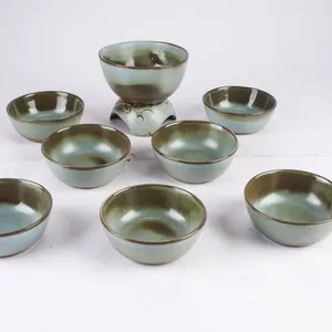 8-Piece Ceramic Bowl Set in Green Gradient Glaze