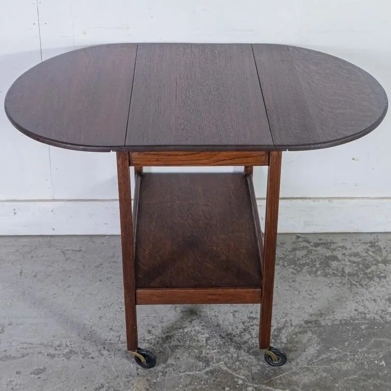VINTAGE OAK 2 TIER DROPLEAF TEA TROLLEY
