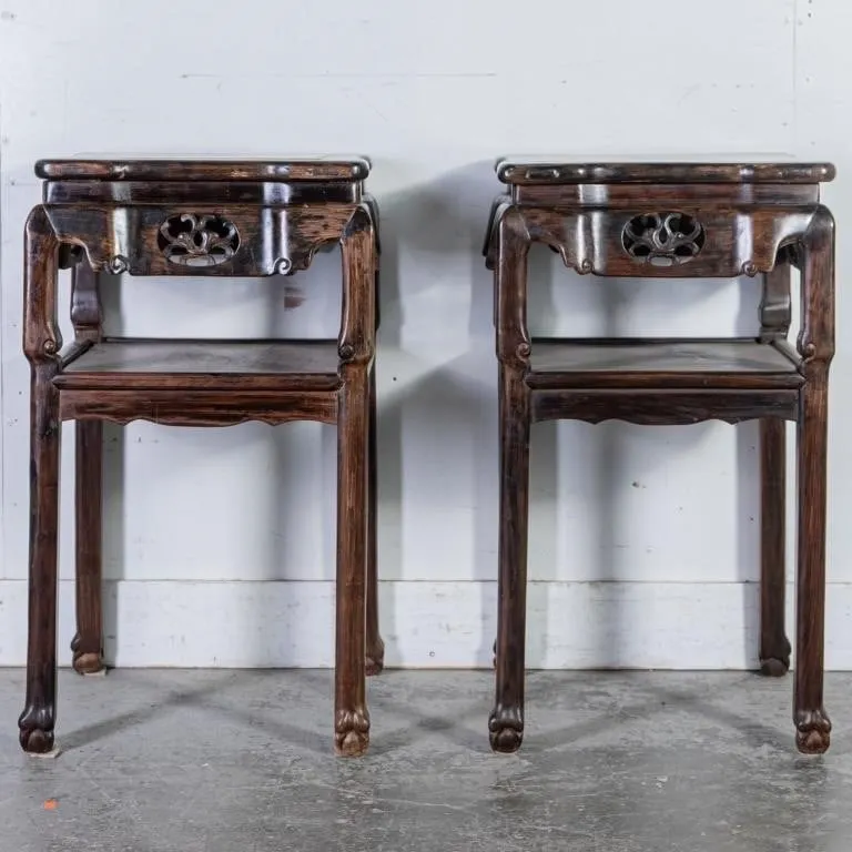 PAIR ANTIQUE CHINESE CARVED ROSEWOOD TEA STAND